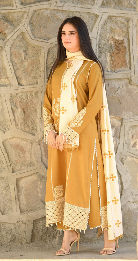 GRACE EMBROIDERY DHANAK 3PC UNSTICH