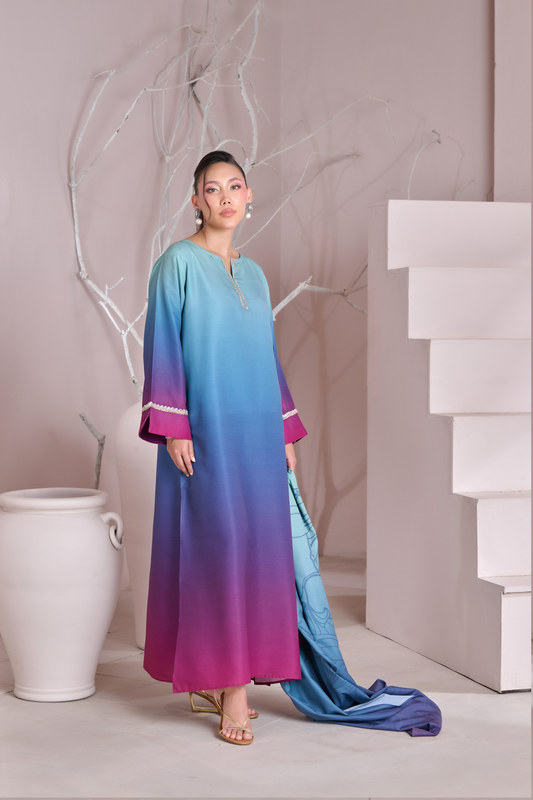 Silk 3Piece Printed Kaftan Set