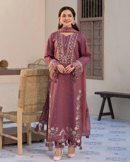 QALAMKAR EMBROIDERED DHANAK 3PC UNSTICHED