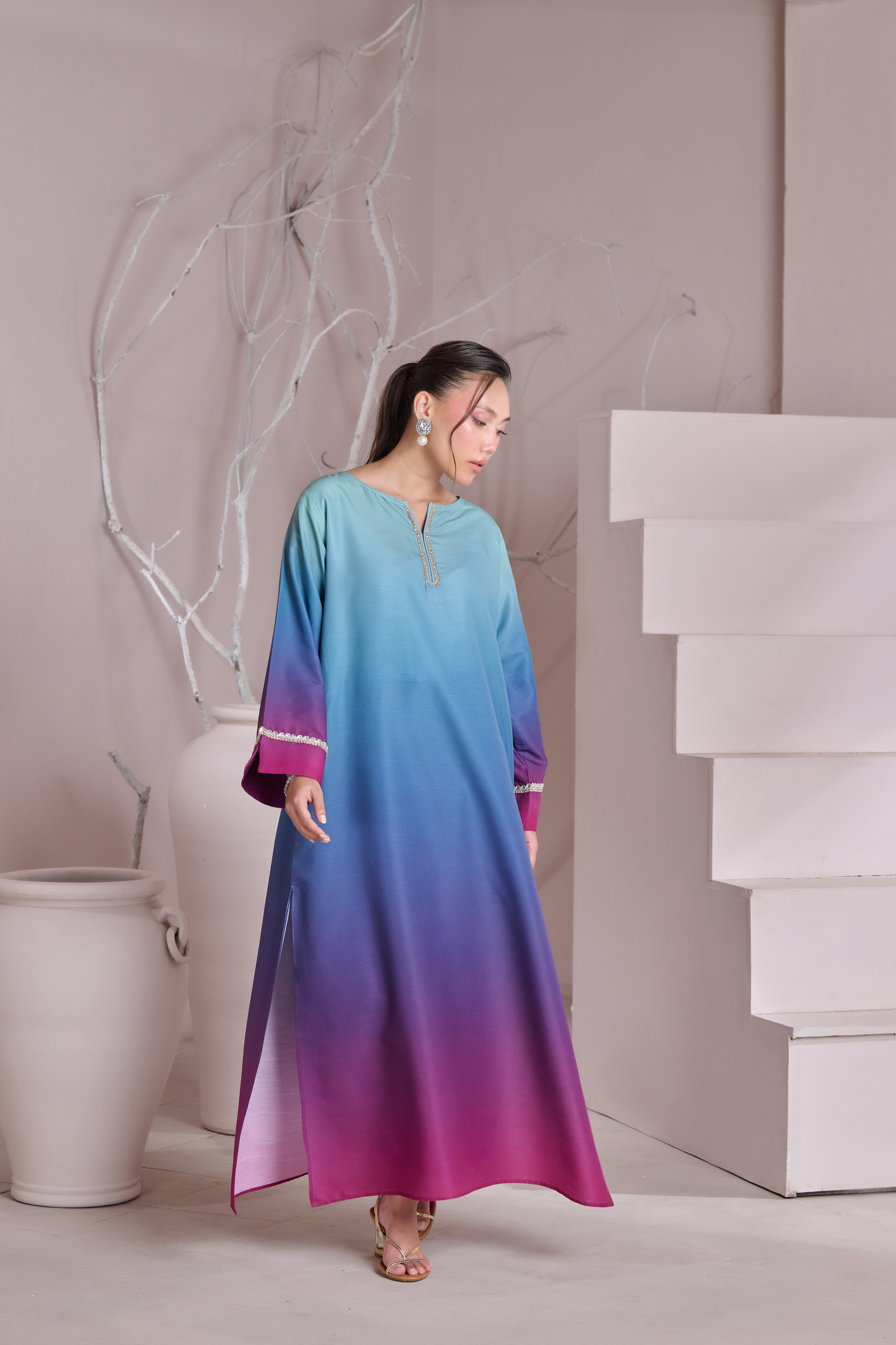 Silk 3Piece Printed Kaftan Set