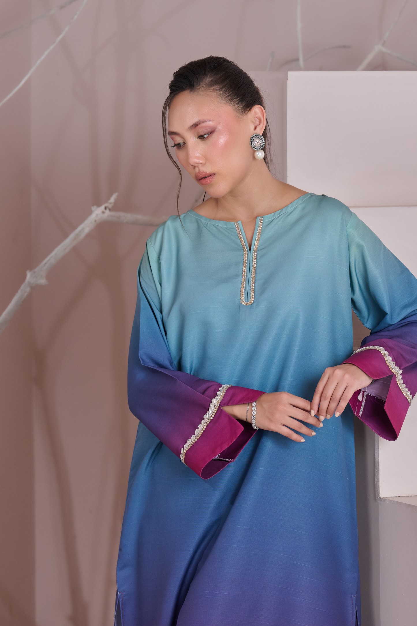 Silk 3Piece Printed Kaftan Set