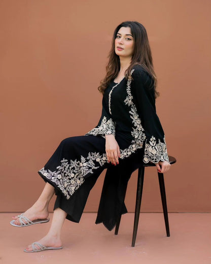 Lawn Embroidered Stitched 2Piece  (BLK)