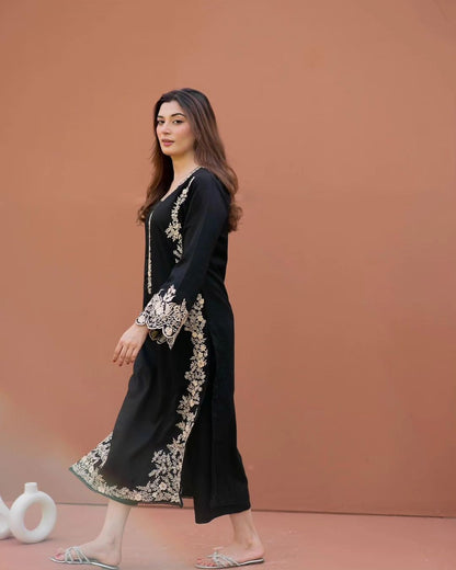 Lawn Embroidered Stitched 2Piece  (BLK)