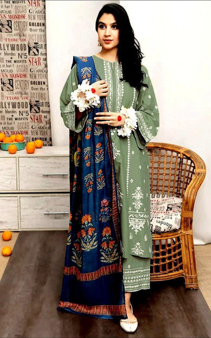 GRACE EMBROIDERY DHANAK 3PC UNSTICH