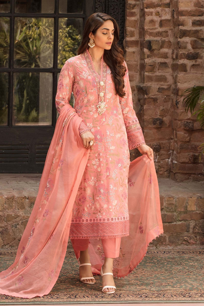 Bareeze-Embroided 3pc Lawn Dress With Embroidered Chiffon Dupatta