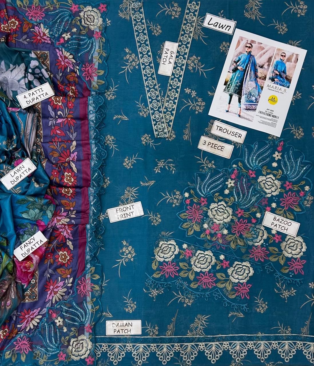 MARIA.B EMB/PRINT LAWN 3PC