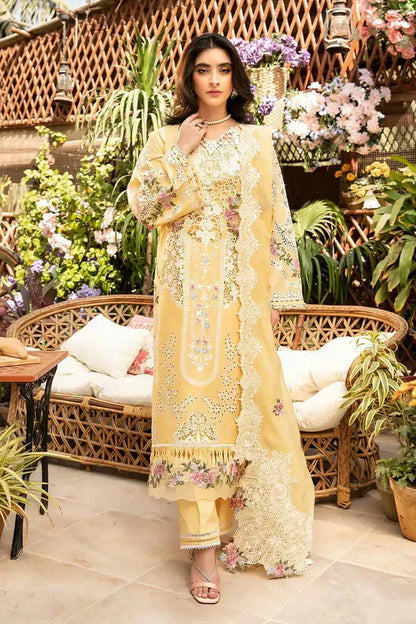 🌼 Luxury Embroidered Lawn – 3 Piece Unstitched Suit (Pastel Yellow)