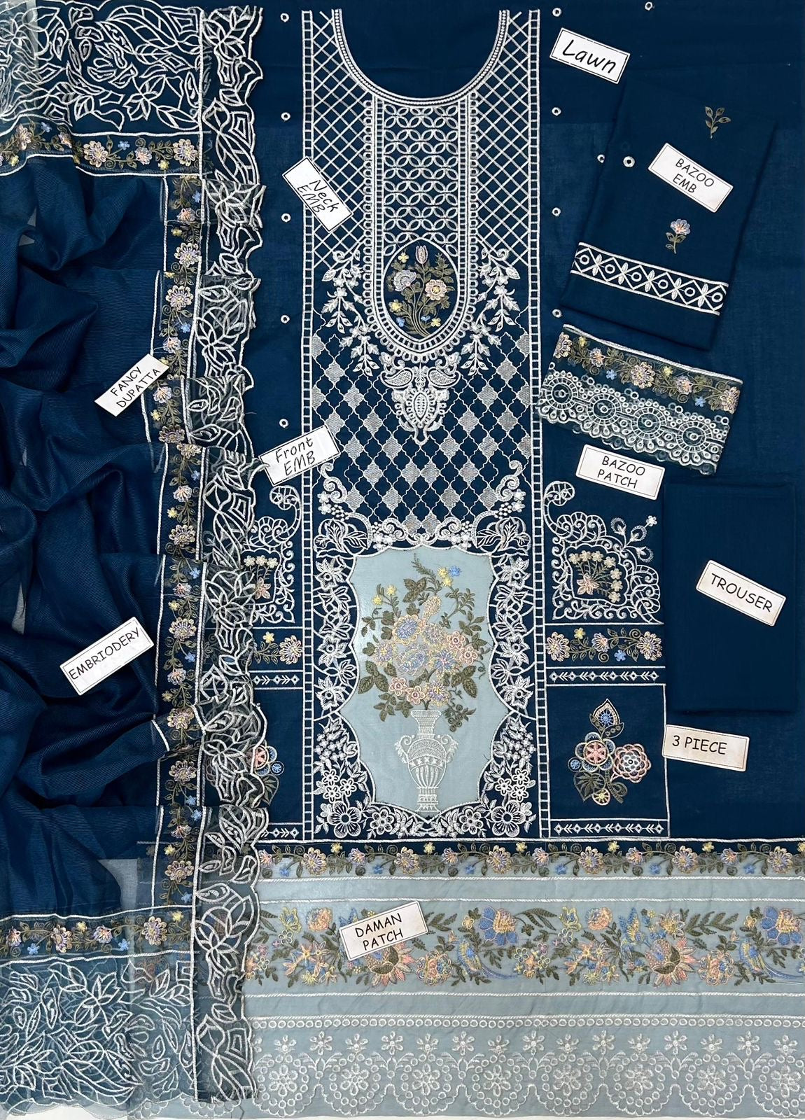 MAHNUR EMBROIDERY LAWN 3PC