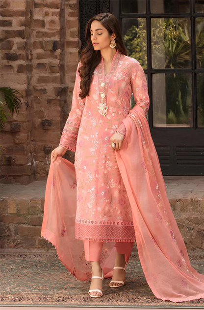 Bareeze-Embroided 3pc Lawn Dress With Embroidered Chiffon Dupatta