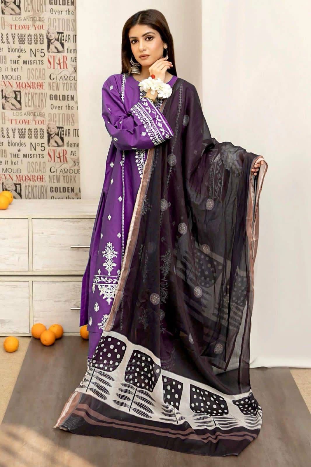 GRACE EMBROIDERY DHANAK  3PC UNSTICH