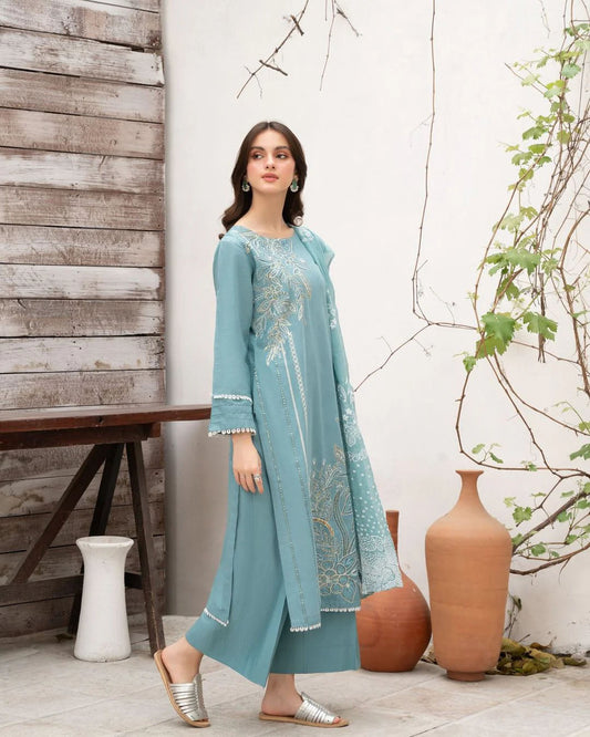 Lawn Embroidered Stitched 3Piece