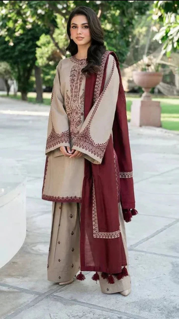 BAROQUE EMBROIDERY LAWN 3PC UNSTICH Regular
