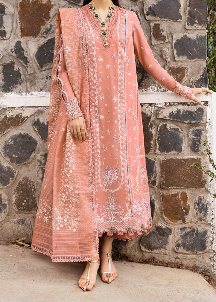 Grace-Embroidered 3pc Lawn Dress With Printed voile Dupatta.