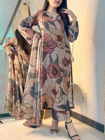 Lawn Silk Printed Stitched 3Piece