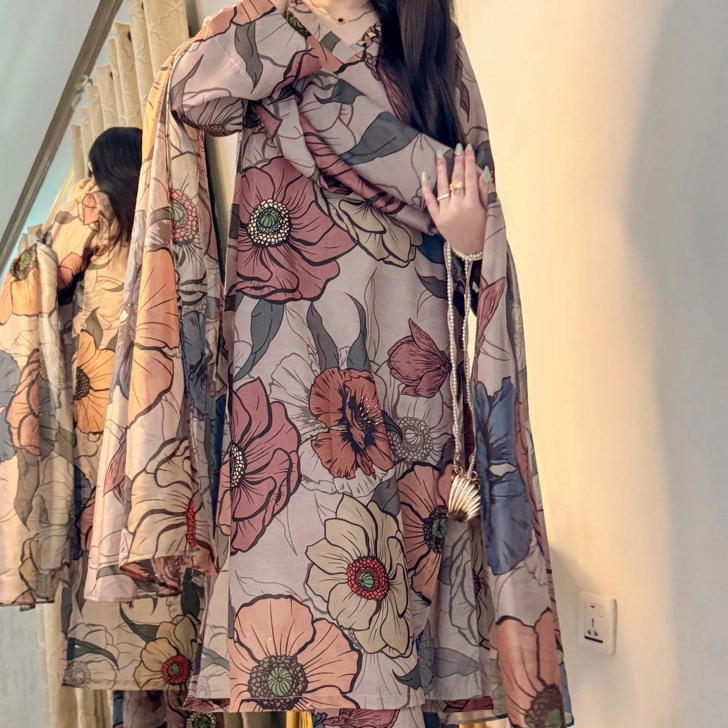 Lawn Silk Printed Stitched 3Piece
