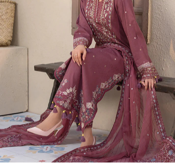 GRACE EMBROIDERY DHANAK 3PC UNSTICH